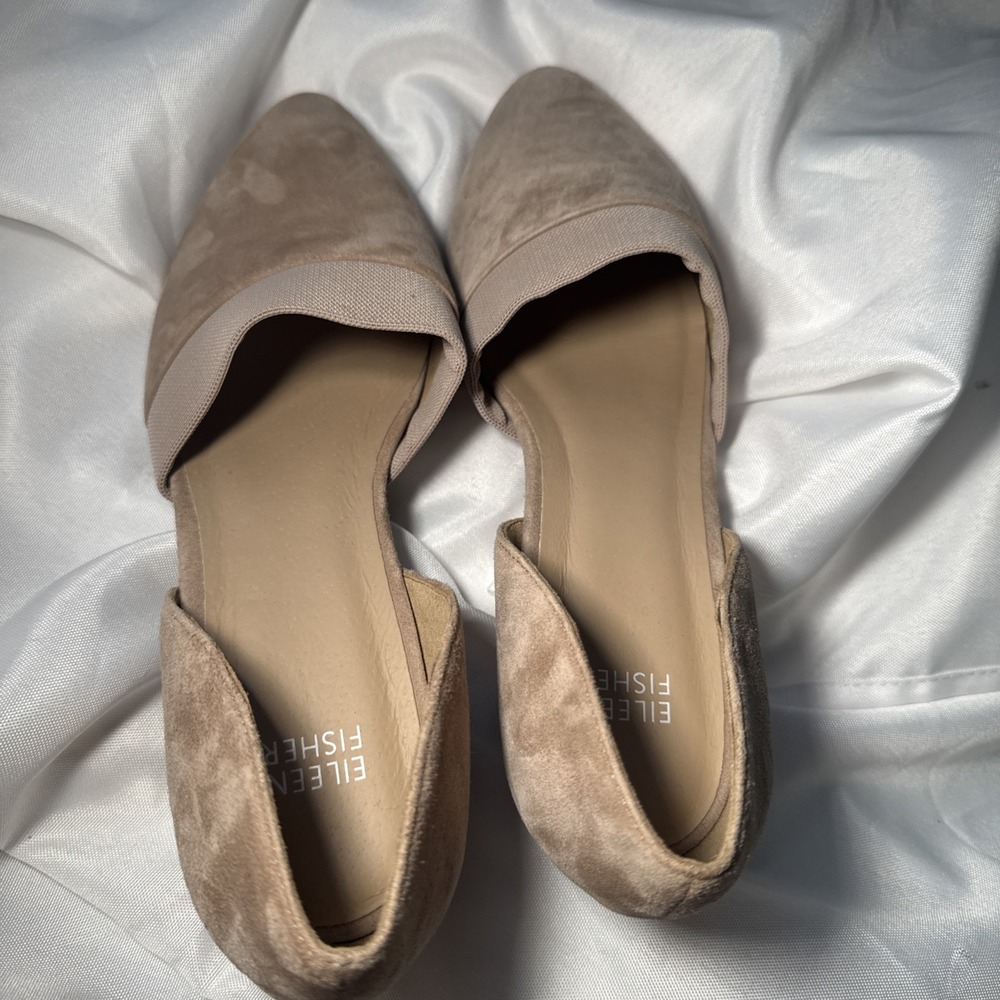 Eileen Fisher Hilly Pump Shoes Women's 9 Beige Nude Suede D'orsay Chunky Heel - Picture 5 of 6